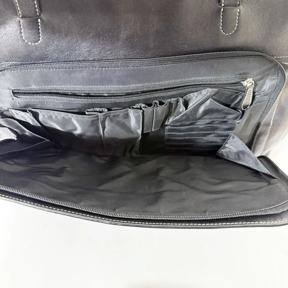 Lodis‎ Leather Black Compartment Zipper Computer Laptop Shoulder Bag